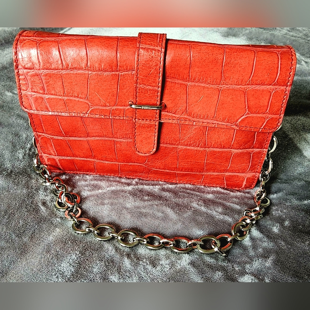 Furla leather croc embossed shoulder bag